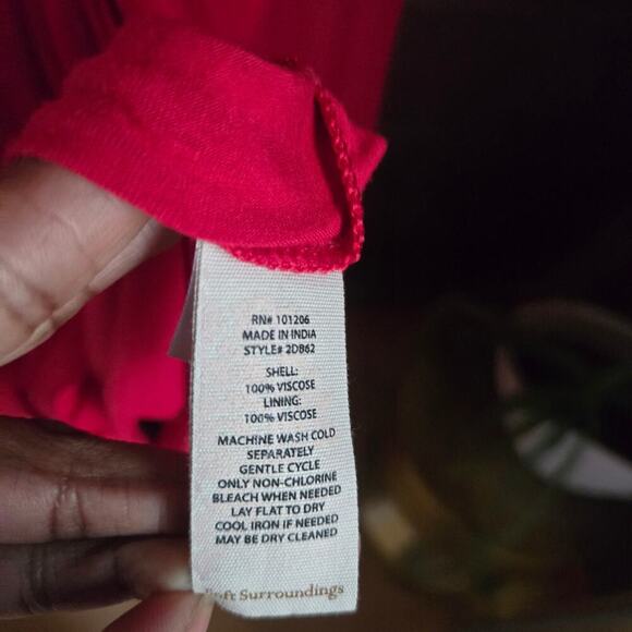 Soft Surroundings Red Babydoll Midi Dress 6 Semi-sheer Chiffon Wedding Romantic - Picture 10 of 12